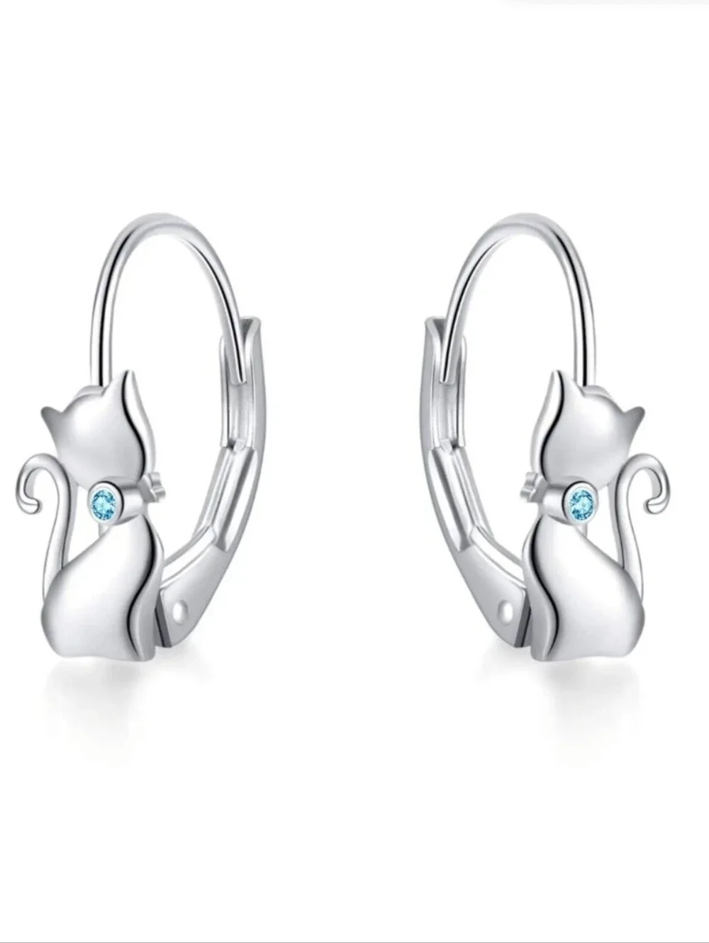 925 Cute Cat Earrings Sterling Silver Leverback